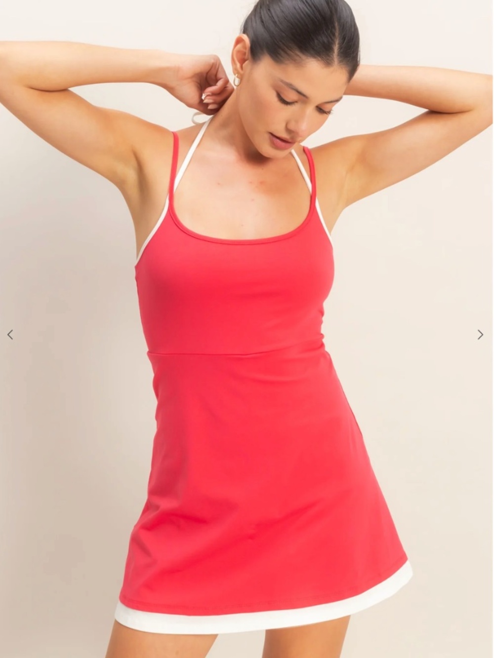 NEW HYFVE Tomato Red Halter Mini Dress Built In Shorts Cotton Stretch Medium